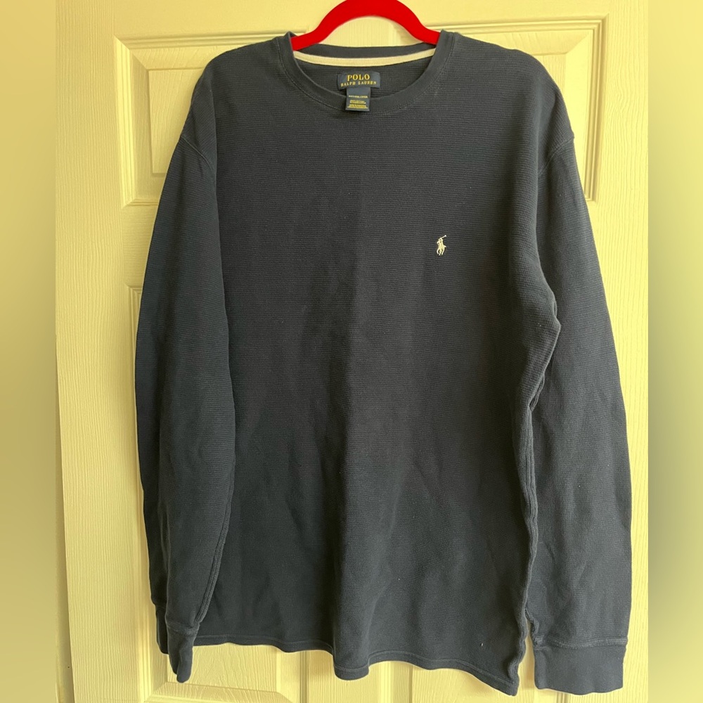 Polo Ralph Lauren Waffle Knit Blue/White Pony Thermal Sz 2XT T Mens Crew Neck